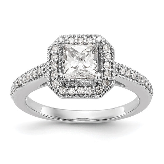 0.75ct. CZ Solid Real 14K White Gold Princess Square Halo Engagement Ring