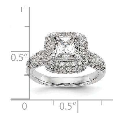 1.00ct. CZ Solid Real 14K White Gold Princess Cushion Halo Engagement Ring