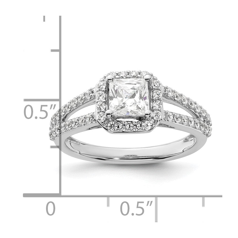 0.75ct. CZ Solid Real 14K White Gold Princess Cushion Halo Engagement Ring