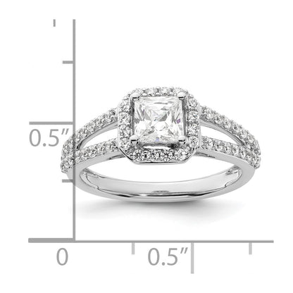 0.75ct. CZ Solid Real 14K White Gold Princess Cushion Halo Engagement Ring