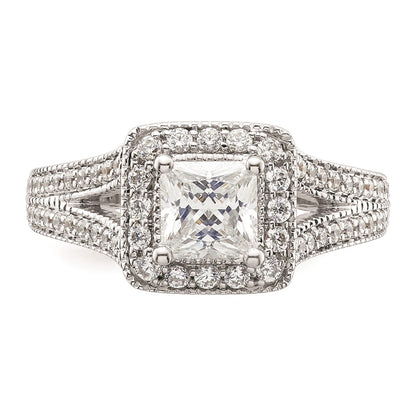 0.75ct. CZ Solid Real 14K White Gold Princess Cushion Halo Engagement Ring