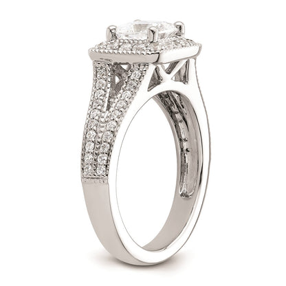 0.75ct. CZ Solid Real 14K White Gold Princess Cushion Halo Engagement Ring