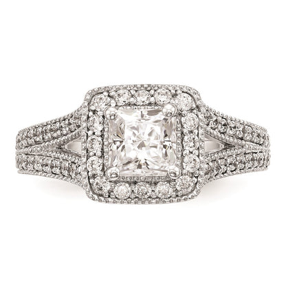 1.00ct. CZ Solid Real 14K White Gold Princess Cushion Halo Engagement Ring