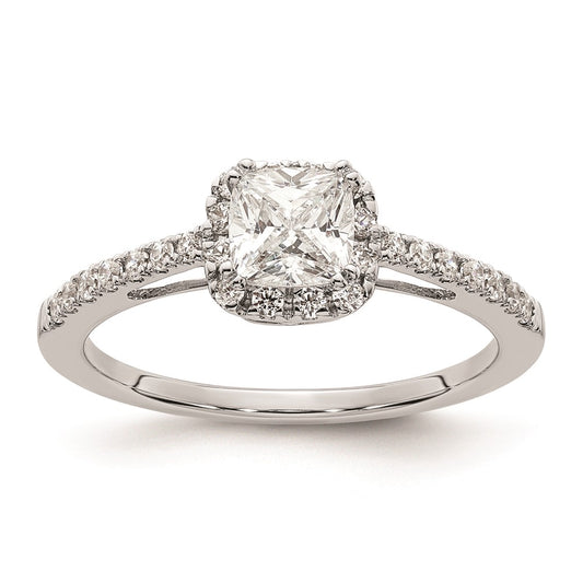 0.75ct. CZ Solid Real 14K White Gold Cushion Halo Engagement Ring