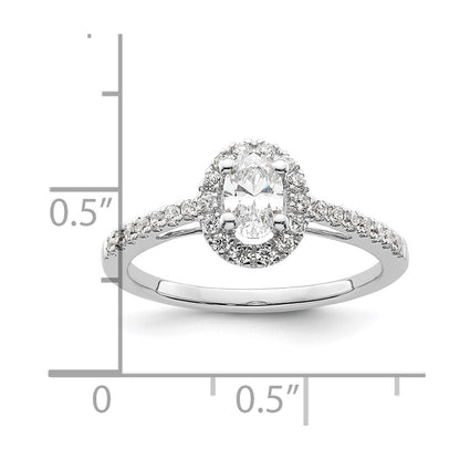 0.50ct. CZ Solid Real 14K White Gold Oval Oval Halo Engagement Ring