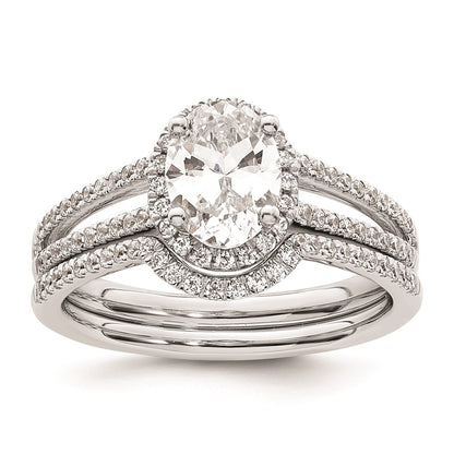 0.75ct. CZ Solid Real 14K White Gold Oval Oval Halo Engagement Ring