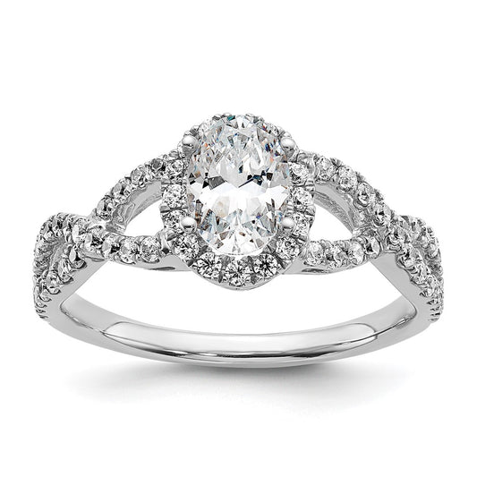 0.50ct. CZ Solid Real 14K White Gold Oval Oval Halo Engagement Ring