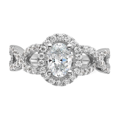 1.00ct. CZ Solid Real 14K White Gold Oval Oval Halo Engagement Ring