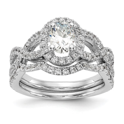 1.00ct. CZ Solid Real 14K White Gold Oval Oval Halo Engagement Ring