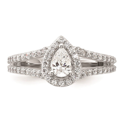 0.50ct. CZ Solid Real 14K White Gold Pear Pear Halo Engagement Ring
