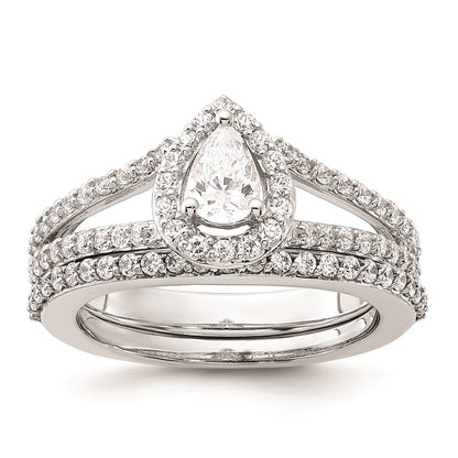 0.50ct. CZ Solid Real 14K White Gold Pear Pear Halo Engagement Ring