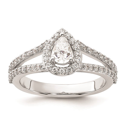 0.50ct. CZ Solid Real 14K White Gold Pear Pear Halo Engagement Ring