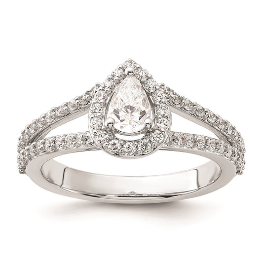 0.50ct. CZ Solid Real 14K White Gold Pear Pear Halo Engagement Ring