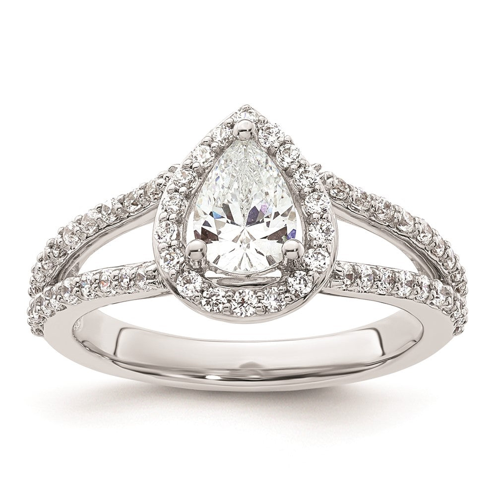 0.75ct. CZ Solid Real 14K White Gold Pear Pear Halo Engagement Ring