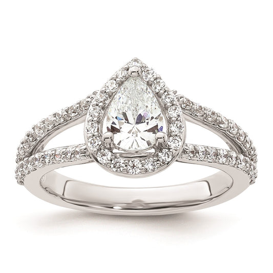 0.75ct. CZ Solid Real 14K White Gold Pear Pear Halo Engagement Ring