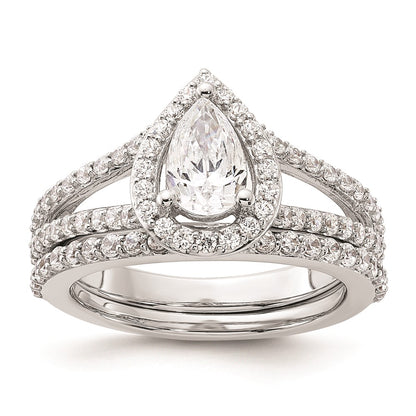 1.00ct. CZ Solid Real 14K White Gold Pear Pear Halo Engagement Ring