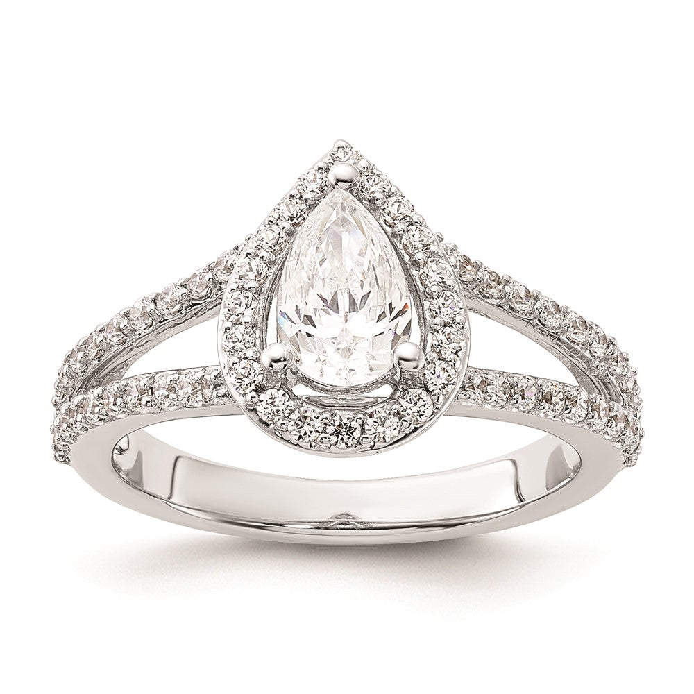 1.00ct. CZ Solid Real 14K White Gold Pear Pear Halo Engagement Ring