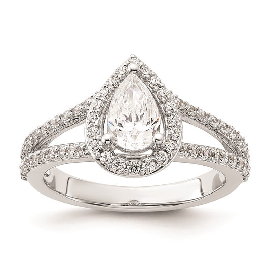 1.00ct. CZ Solid Real 14K White Gold Pear Pear Halo Engagement Ring