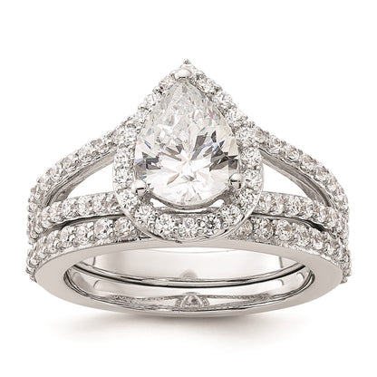 1.50ct. CZ Solid Real 14K White Gold Pear Pear Halo Engagement Ring