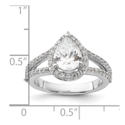 1.50ct. CZ Solid Real 14K White Gold Pear Pear Halo Engagement Ring