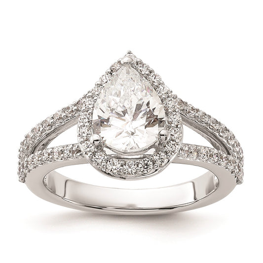 1.50ct. CZ Solid Real 14K White Gold Pear Pear Halo Engagement Ring
