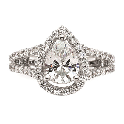 2.00ct. CZ Solid Real 14K White Gold Pear Pear Halo Engagement Ring