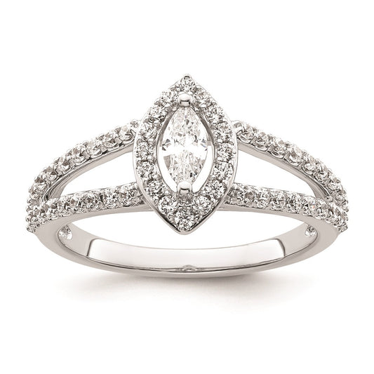 0.25ct. CZ Solid Real 14K White Gold Marquise Halo Engagement Ring
