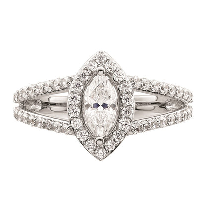 0.50ct. CZ Solid Real 14K White Gold Marquise Halo Engagement Ring