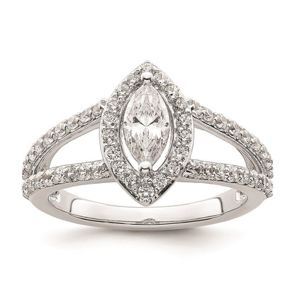 0.50ct. CZ Solid Real 14K White Gold Marquise Halo Engagement Ring
