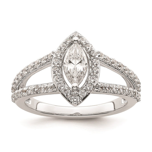 0.50ct. CZ Solid Real 14K White Gold Marquise Halo Engagement Ring