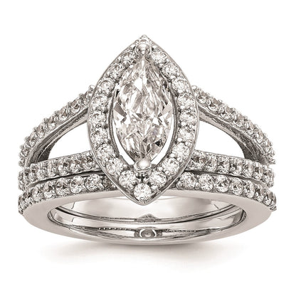 1.00ct. CZ Solid Real 14K White Gold Marquise Halo Engagement Ring