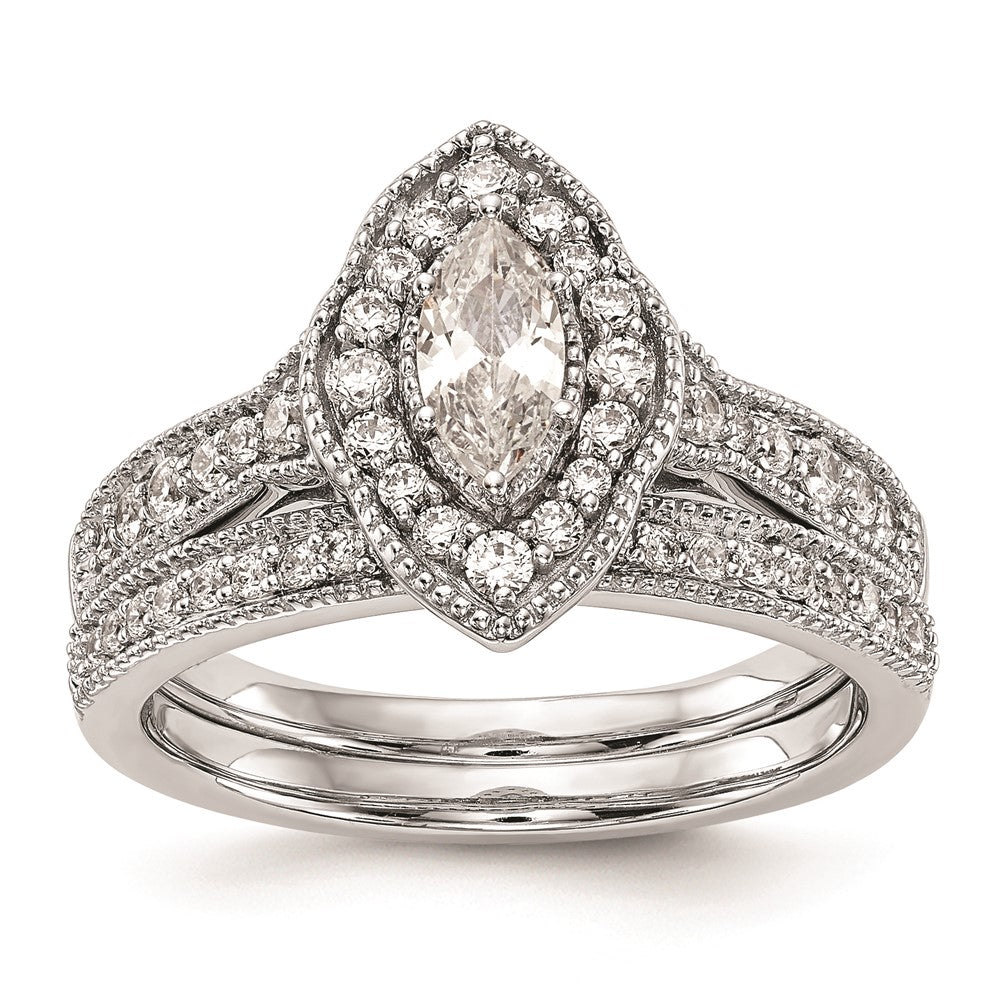 0.38ct. CZ Solid Real 14K White Gold Marquise Halo Engagement Ring