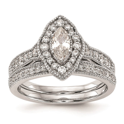 0.38ct. CZ Solid Real 14K White Gold Marquise Halo Engagement Ring