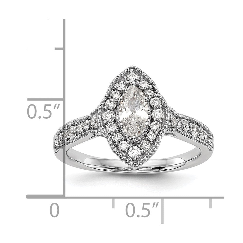 0.38ct. CZ Solid Real 14K White Gold Marquise Halo Engagement Ring