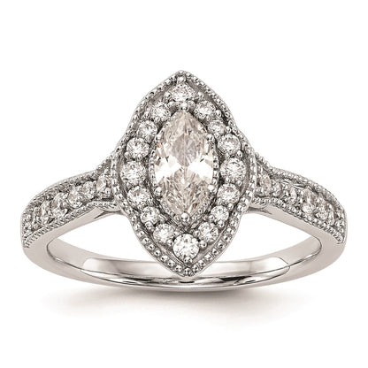 0.38ct. CZ Solid Real 14K White Gold Marquise Halo Engagement Ring