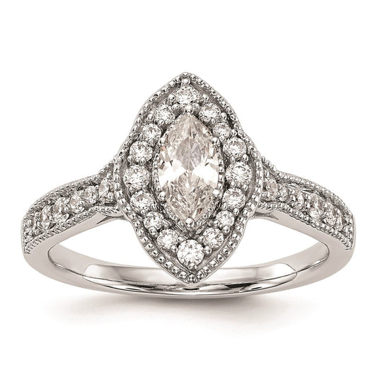 0.38ct. CZ Solid Real 14K White Gold Marquise Halo Engagement Ring