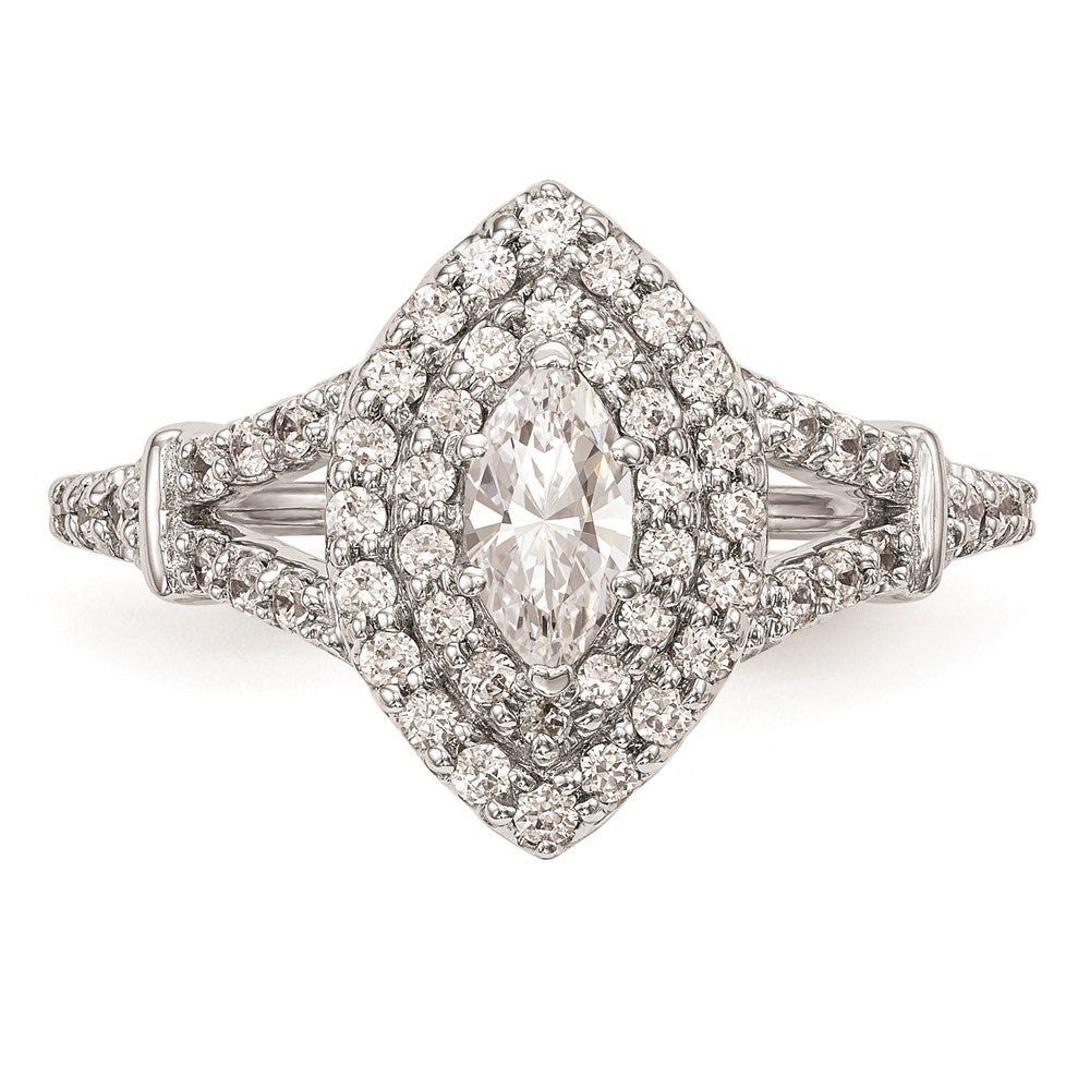 0.38ct. CZ Solid Real 14K White Gold Marquise Double Halo Engagement Ring