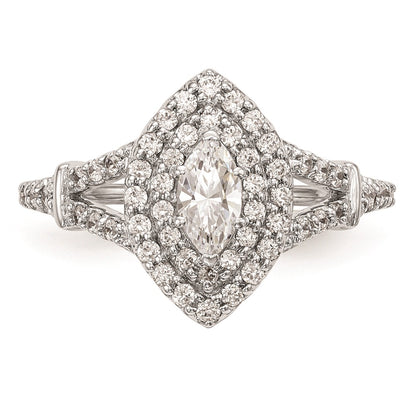 0.38ct. CZ Solid Real 14K White Gold Marquise Double Halo Engagement Ring