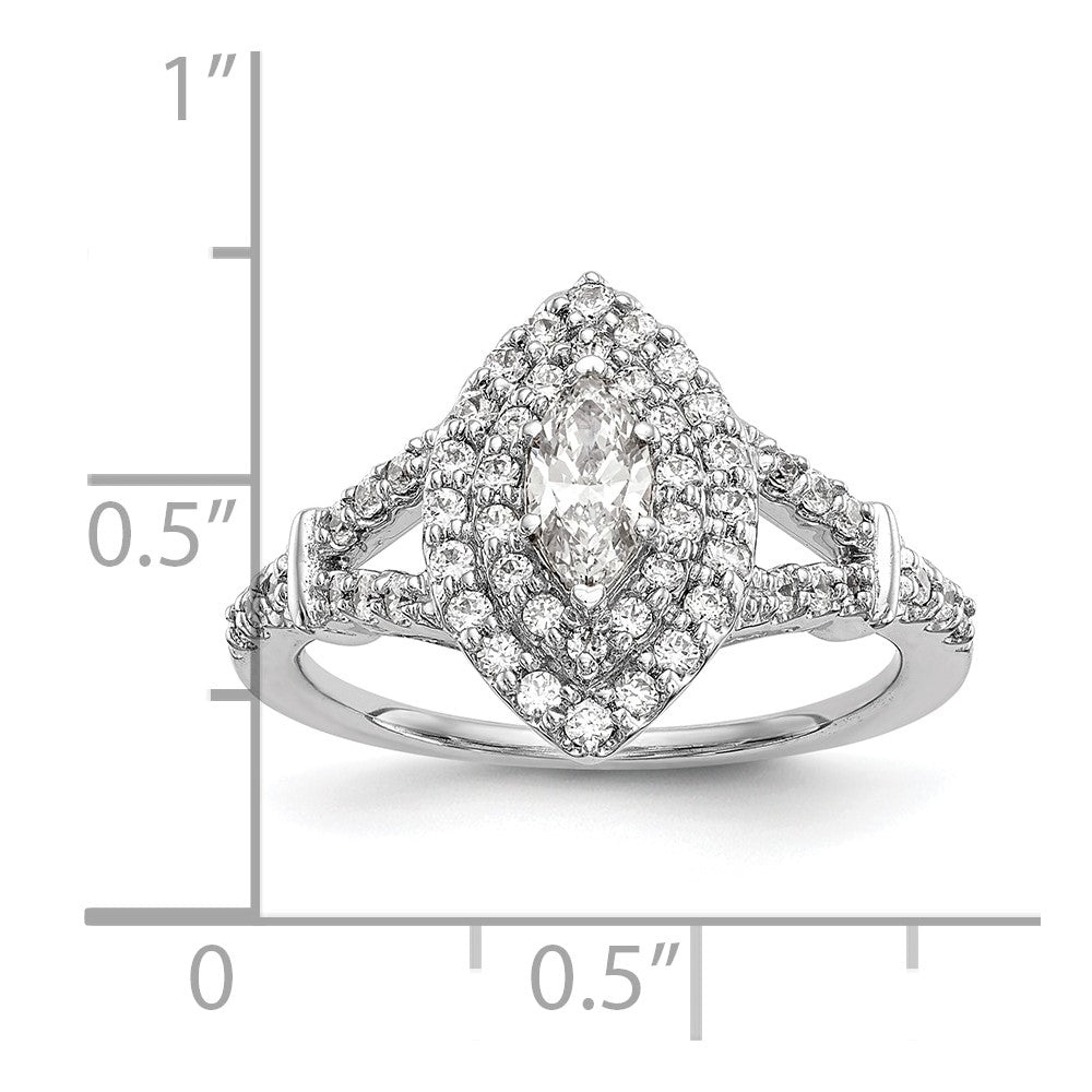 0.38ct. CZ Solid Real 14K White Gold Marquise Double Halo Engagement Ring