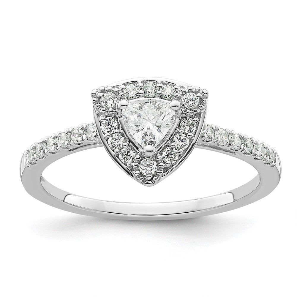 0.25ct. CZ Solid Real 14K White Gold Trillion Halo Engagement Ring