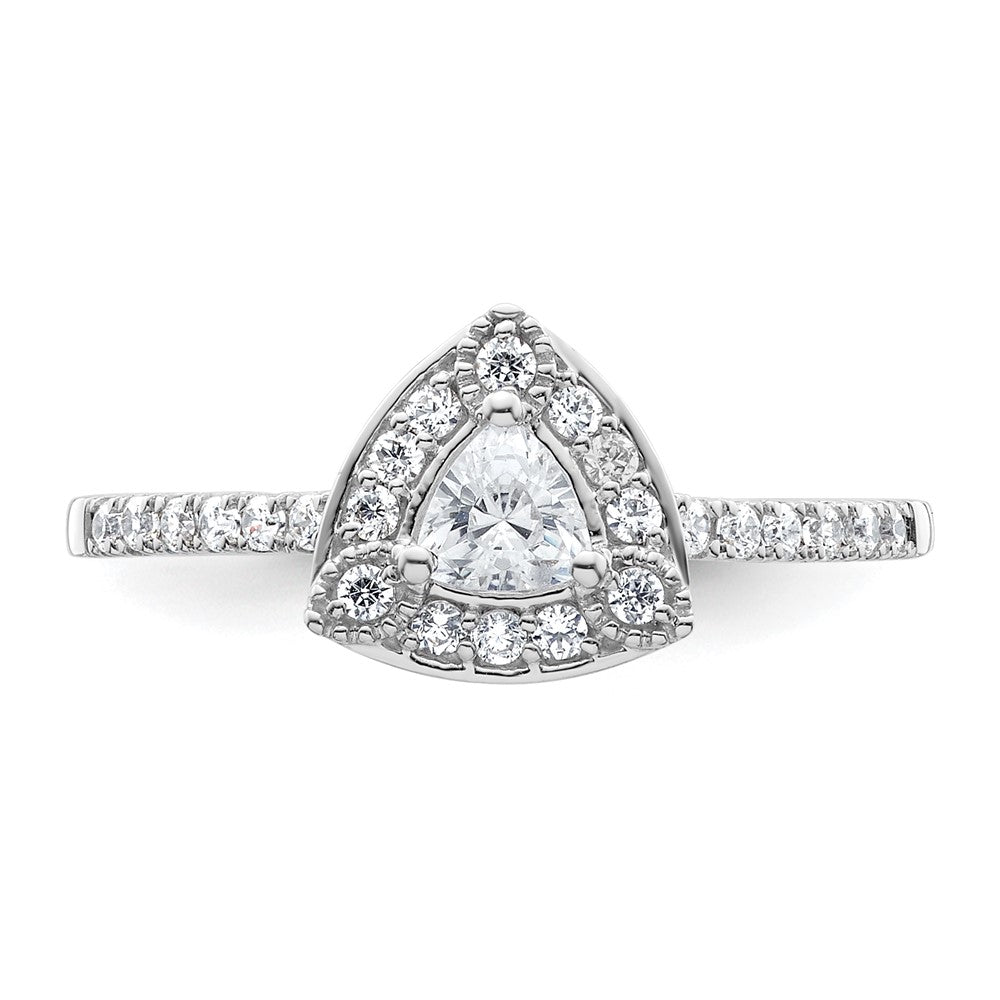 0.25ct. CZ Solid Real 14K White Gold Trillion Halo Engagement Ring