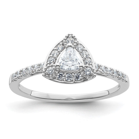 0.25ct. CZ Solid Real 14K White Gold Trillion Halo Engagement Ring