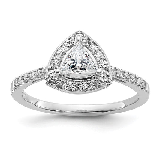 0.50ct. CZ Solid Real 14K White Gold Trillion Halo Engagement Ring