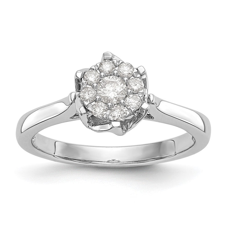 14k White Gold Complete Real Diamond Cluster Engagement Ring