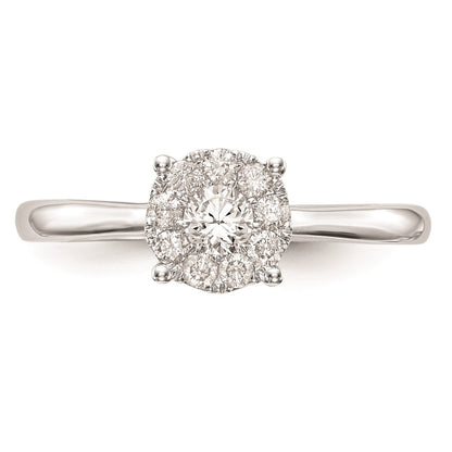 14K White Gold Complete Real Diamond Cluster Engagement Ring