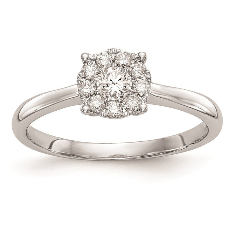 14K White Gold Complete Real Diamond Cluster Engagement Ring