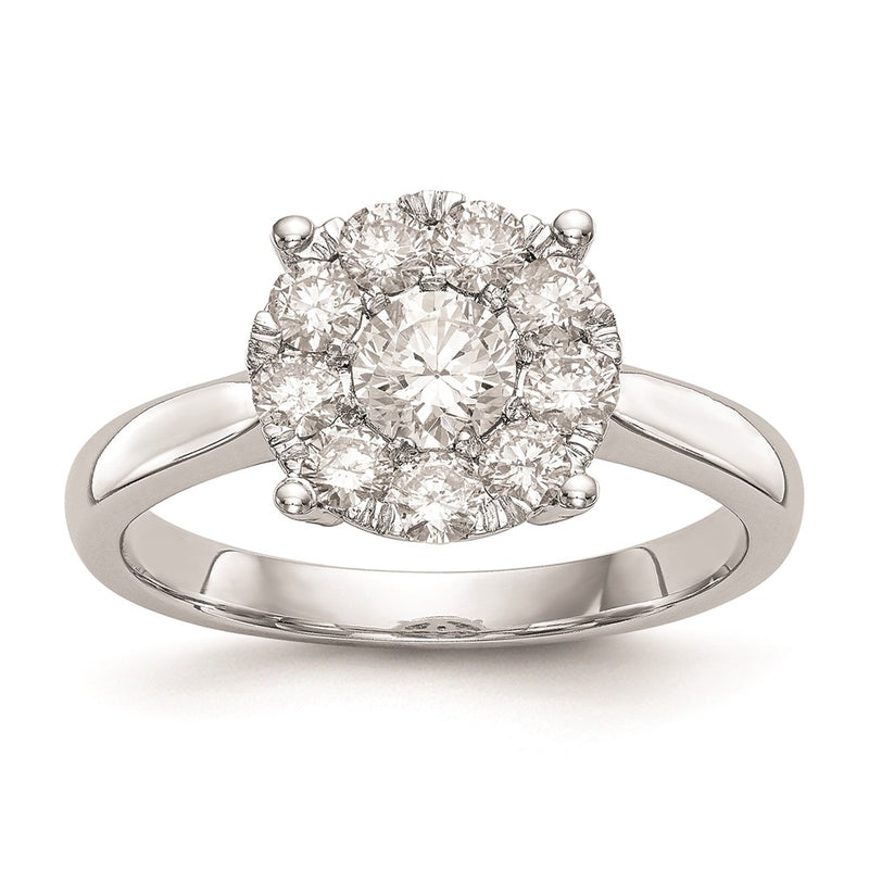 14K White Gold Complete Real Diamond Cluster Engagement Ring