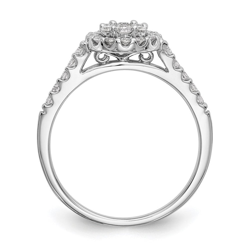 14K White Gold Complete Real Diamond Cluster Engagement Ring