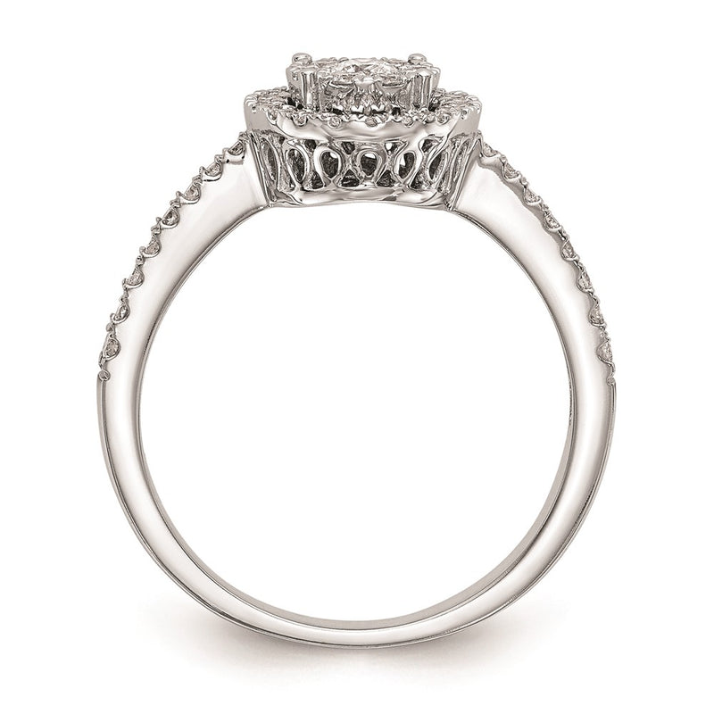 14K White Gold Complete Real Diamond Cluster Engagement Ring