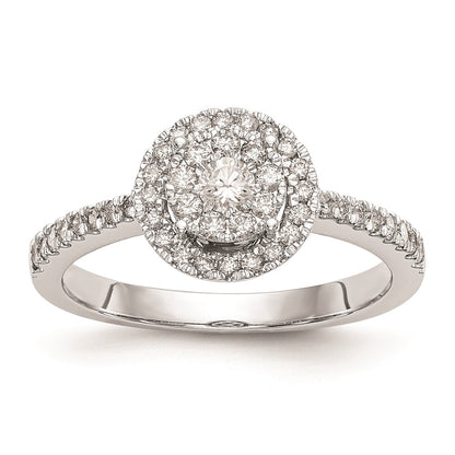 14K White Gold Complete Real Diamond Cluster Engagement Ring